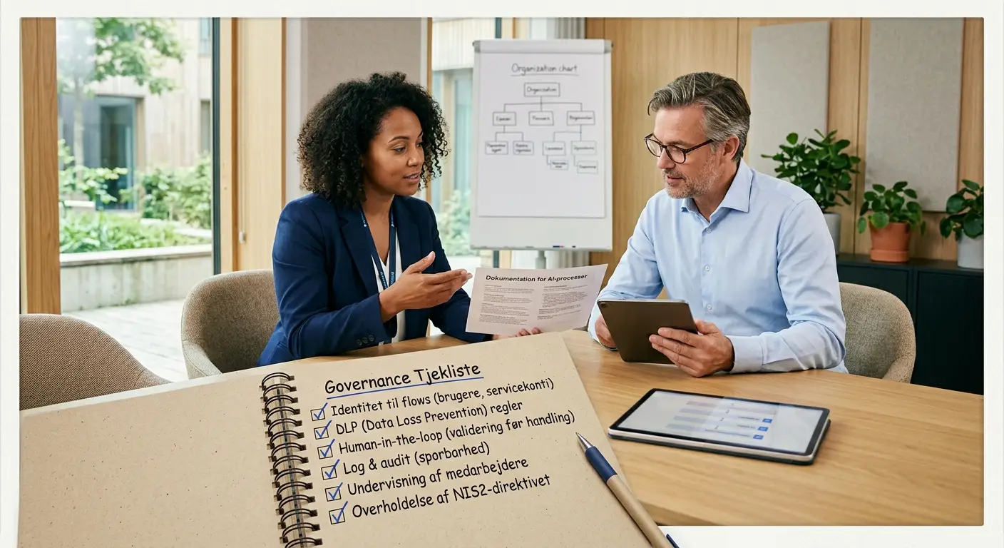 Tjekliste for governance af Power Automate med least privilege, DLP og auditlog