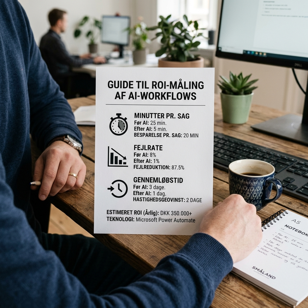 Tjekliste for ROI-måling af AI-workflows med minutter pr. sag, fejlrate og gennemløbstid