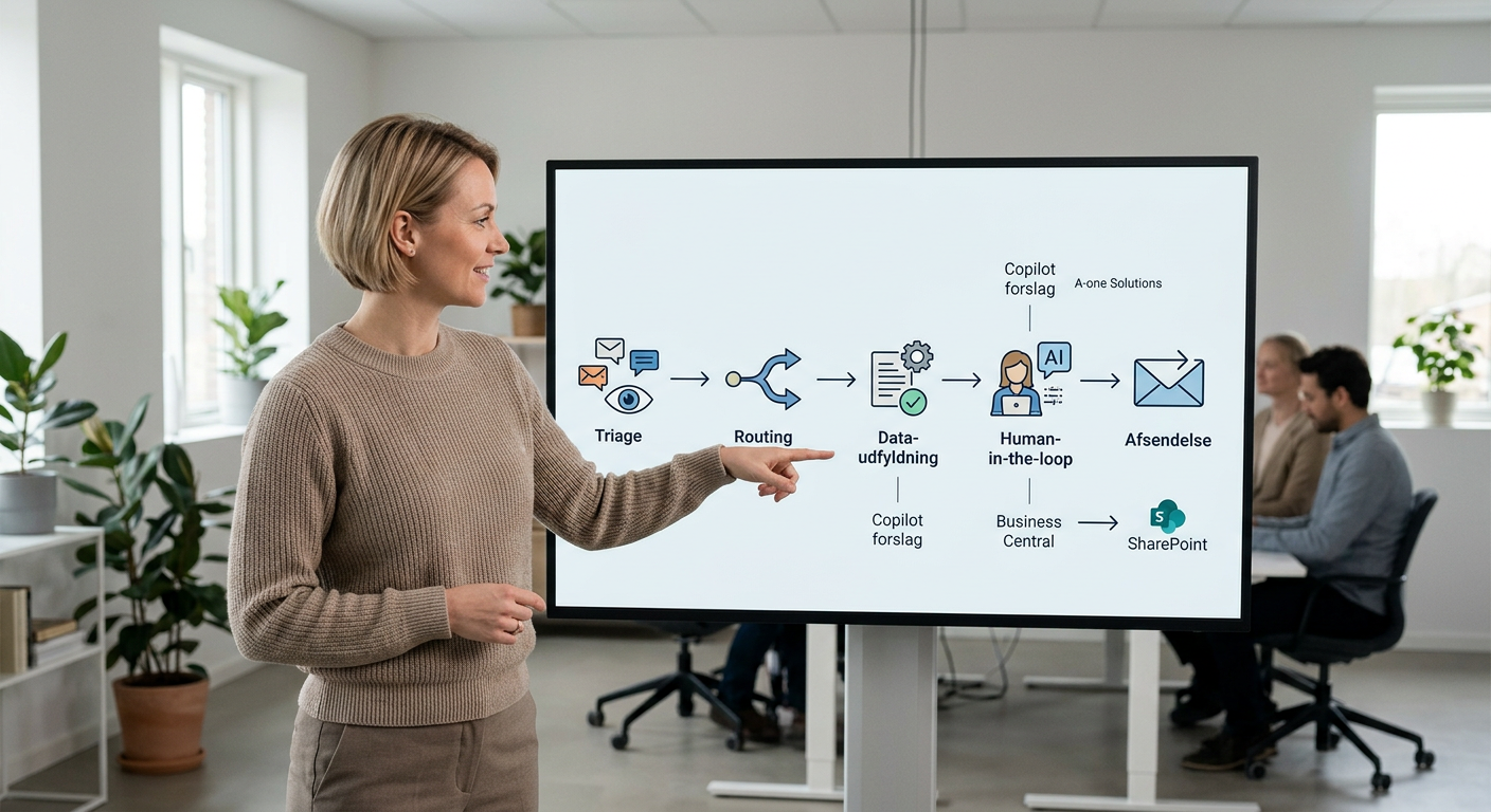 Flowdiagram for automatiseret kundeservice med triage, routing og godkendelse