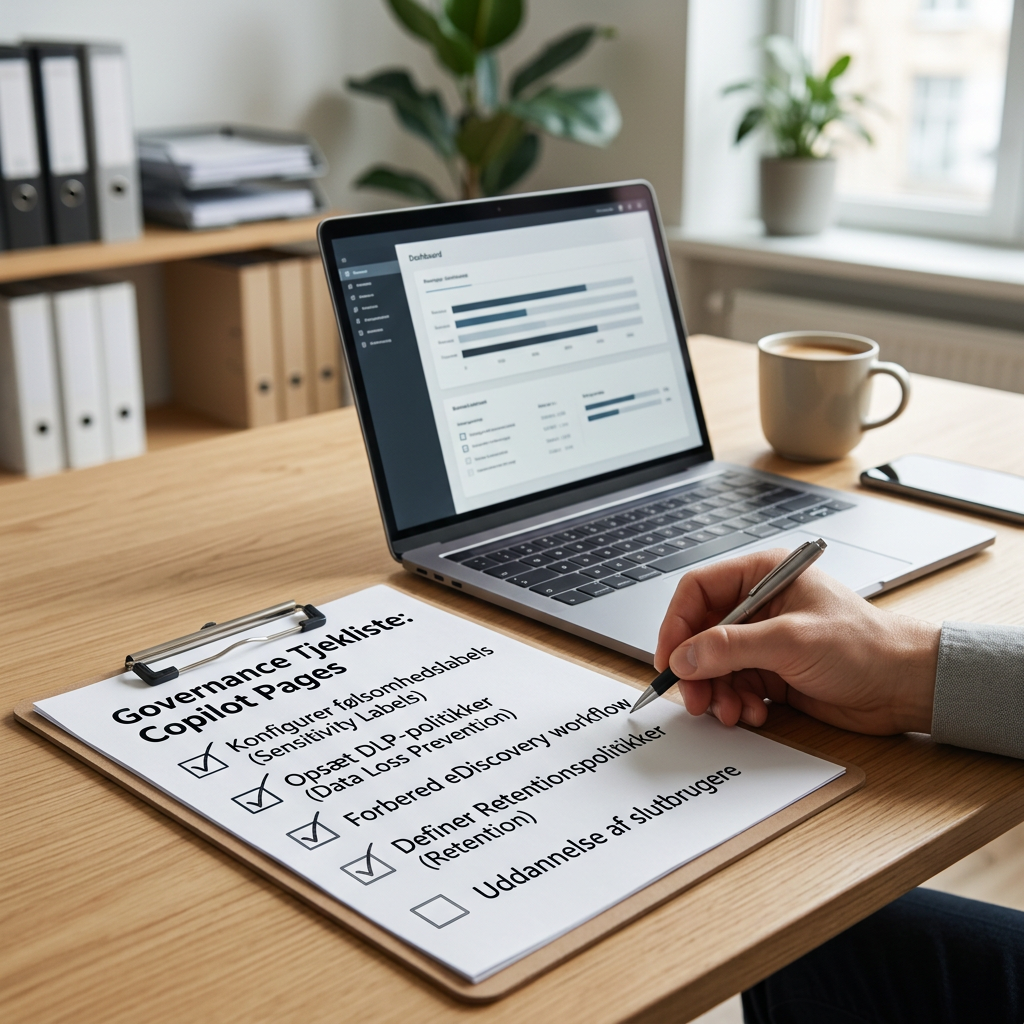 Tjekliste for governance af Copilot Pages med labels, DLP og eDiscovery
