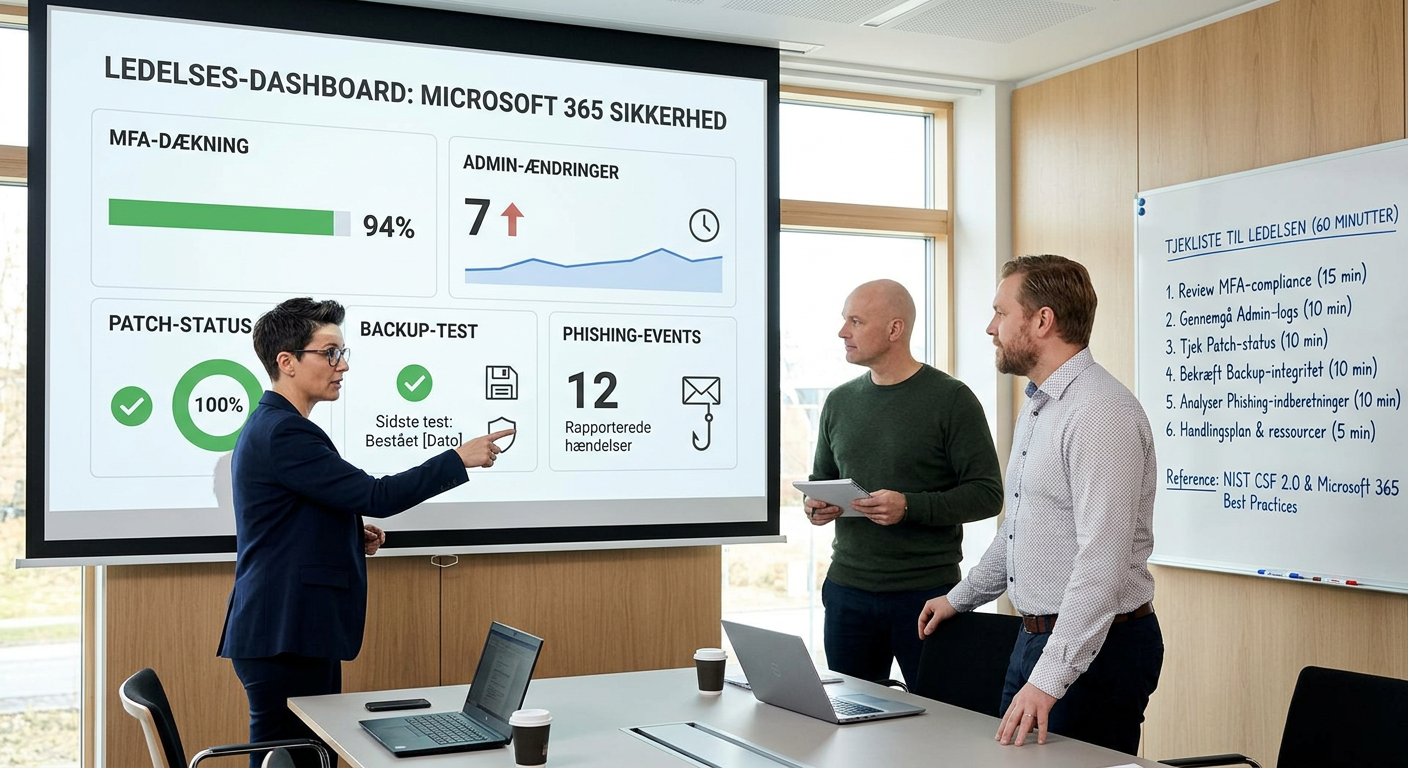 Tjekliste og KPI-dashboard til ledelsen for Microsoft 365 sikkerhed og compliance