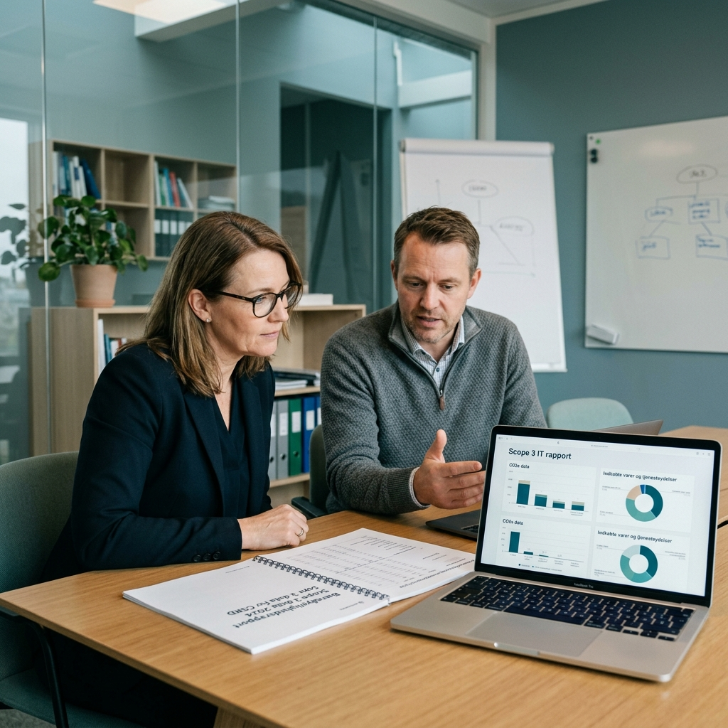 CFO og IT-chef gennemgår dokumentation til Scope 3 og CSRD IT-rapportering
