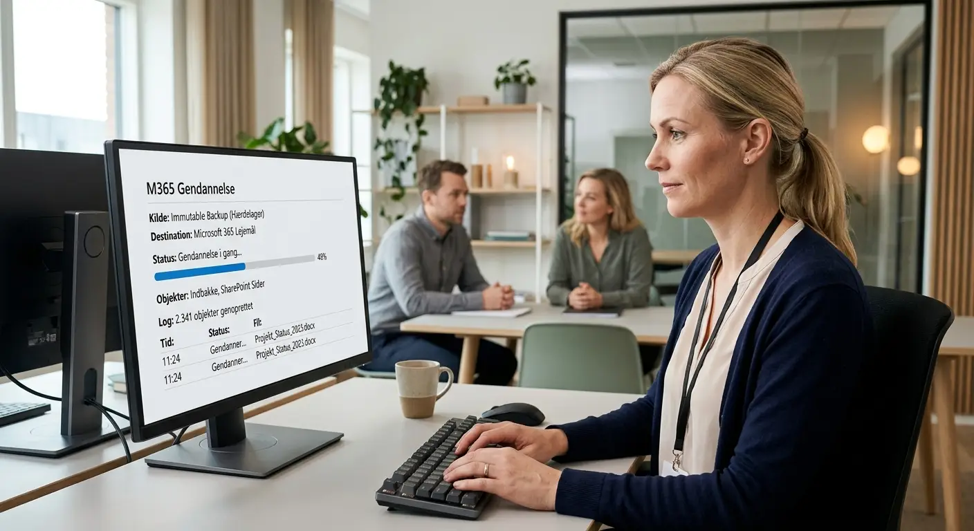 Illustration af Microsoft 365-data der gendannes fra en separat, immutable backup
