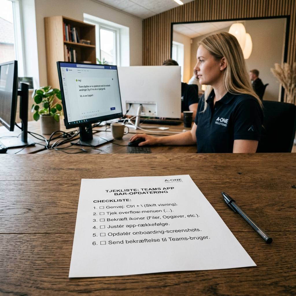 Tjekliste til helpdesk for Teams app bar opdatering og standard svar