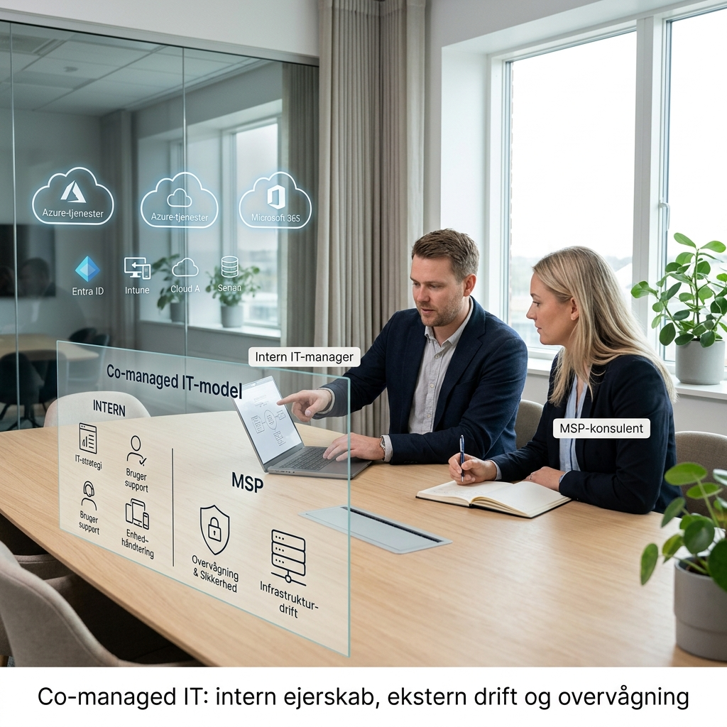 Co-managed IT model hvor intern IT deler ansvar med MSP