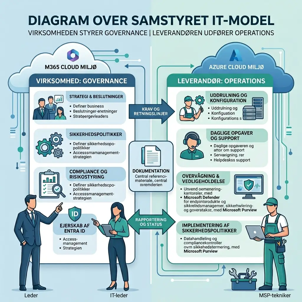 Diagram over co-managed IT hvor virksomheden ejer governance og leverandøren udfører drift