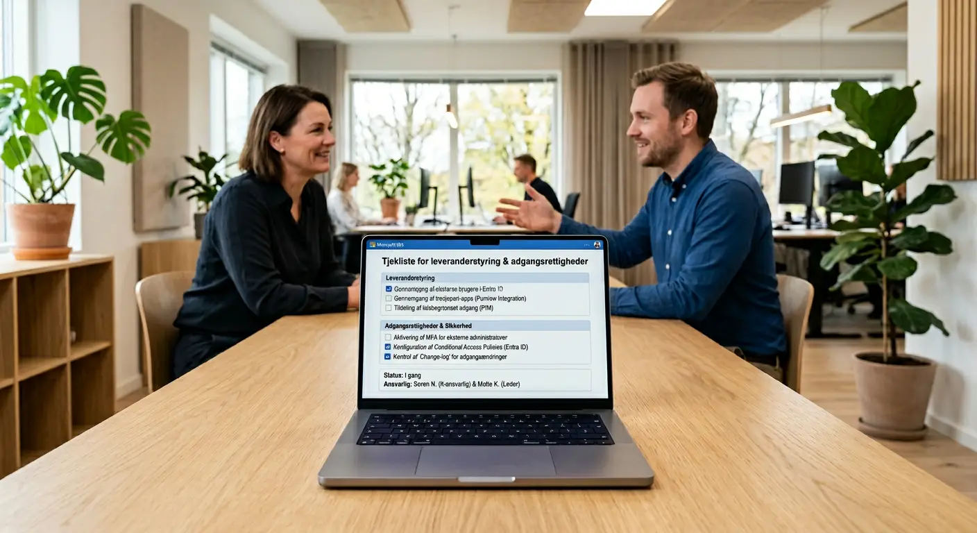 Tjekliste på skærm for leverandørstyring og adgangsrettigheder i Microsoft 365