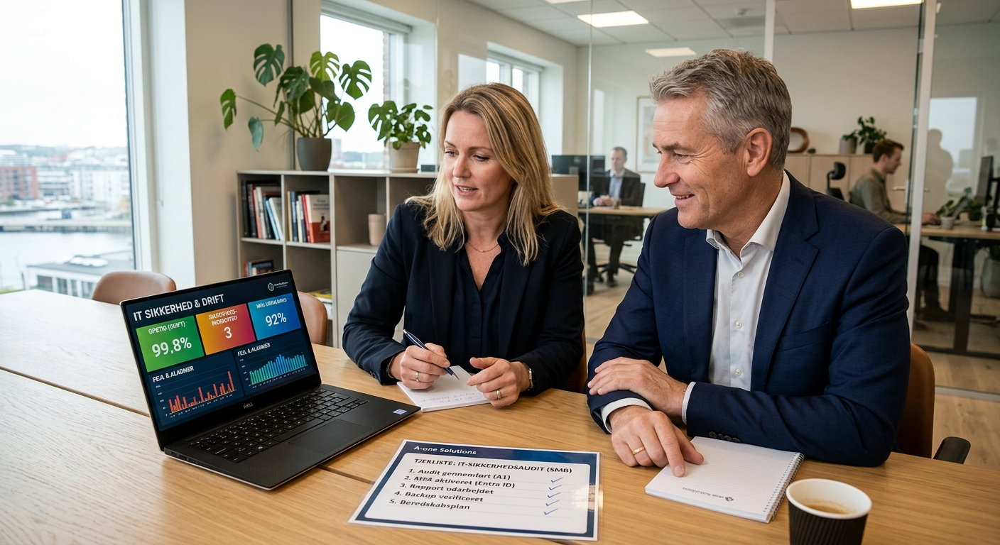 IT-chef og CFO vurderer KPI'er for proaktiv IT support og sikkerhed i Microsoft 365