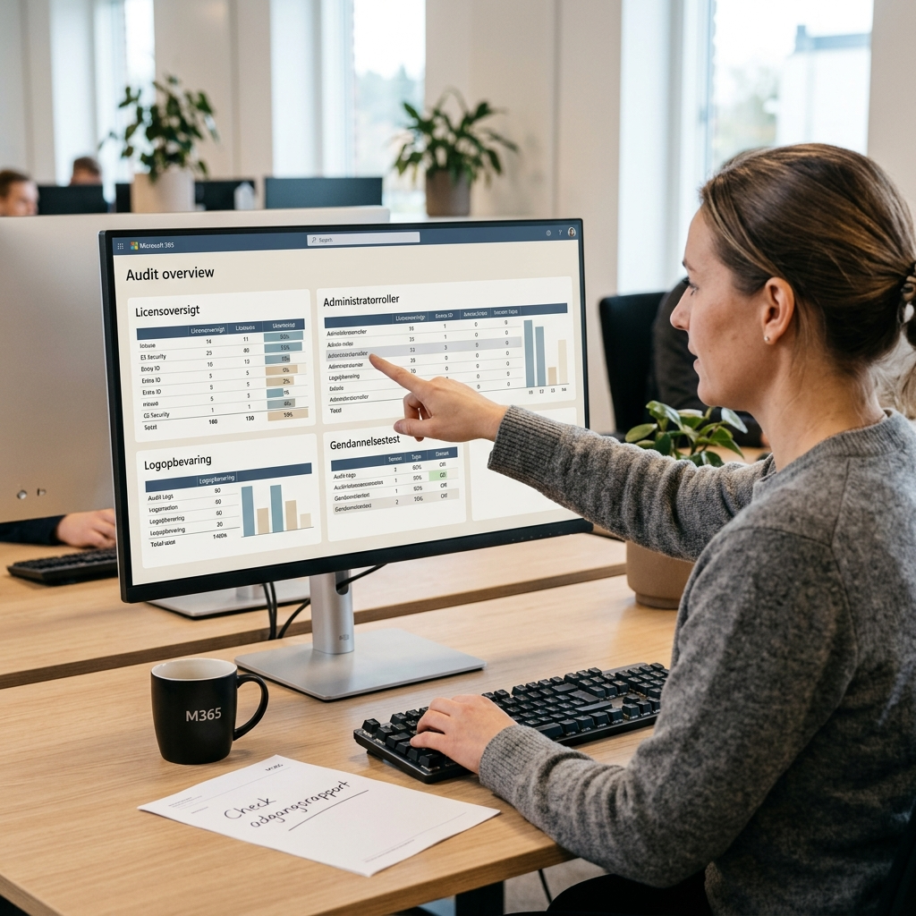 Kontrolskema til audit af Microsoft 365 licenser, admin-adgange og logning