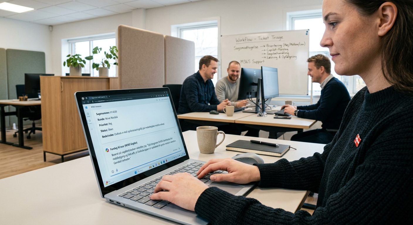 Supportteam der bruger Microsoft 365 til AI-baseret ticket-triage og sikre kundesvar