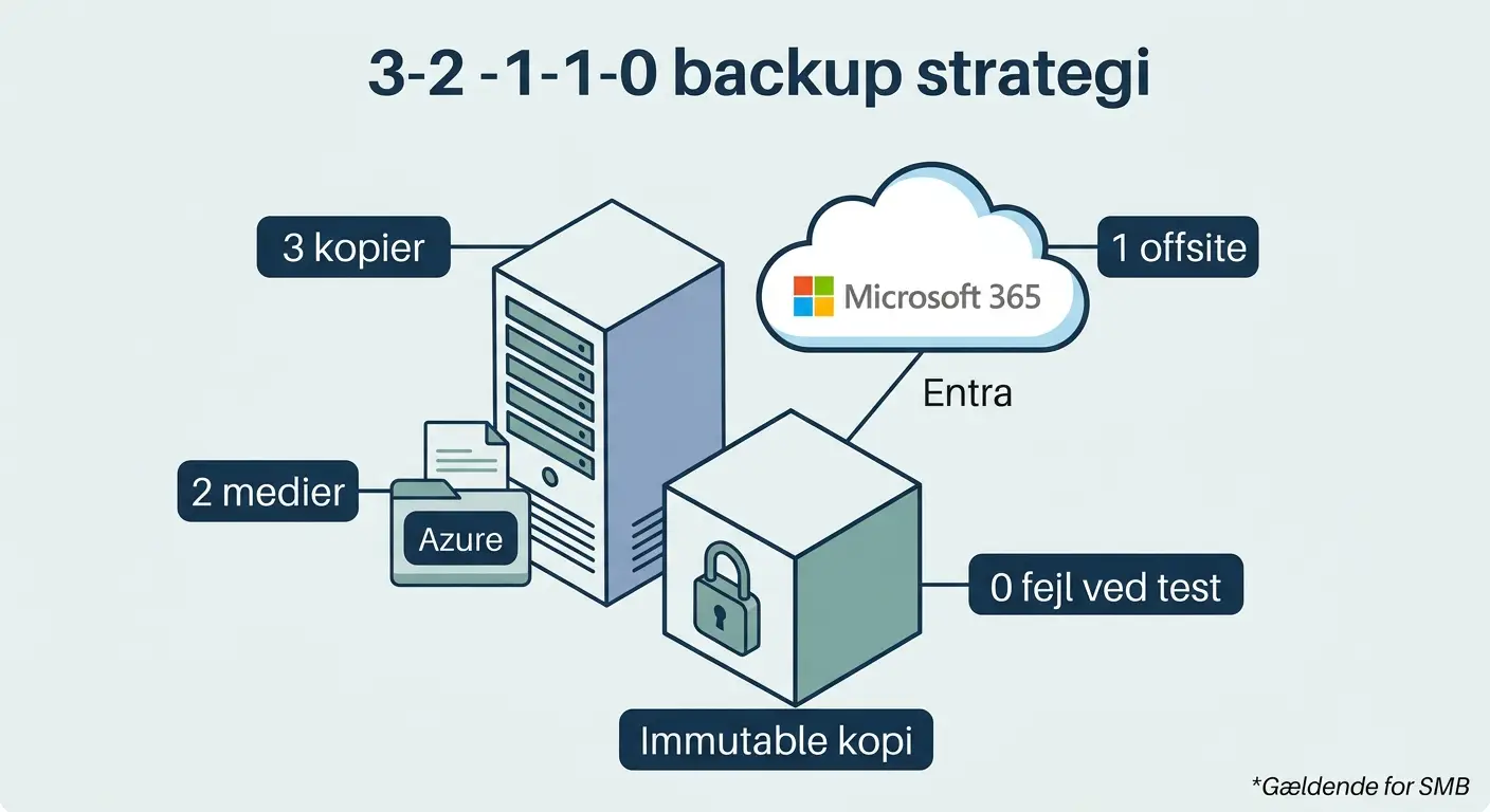 Illustration af 3-2-1-1-0 backup-strategi med en immutable kopi