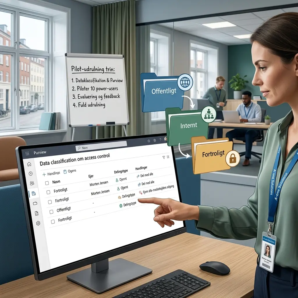 Illustration af dataklassifikation og adgangsstyring før Copilot udrulning