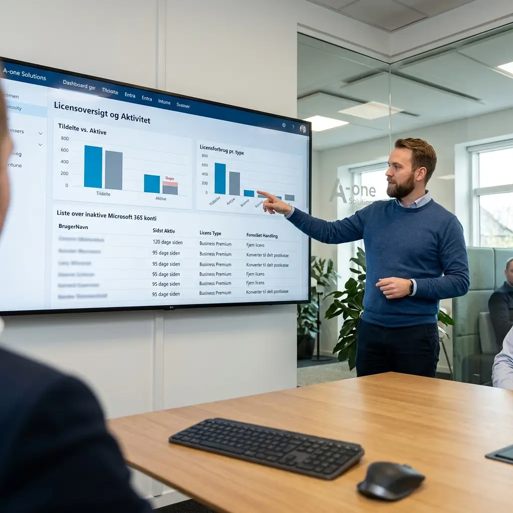Dashboard med licensforbrug og inaktive Microsoft 365-brugere