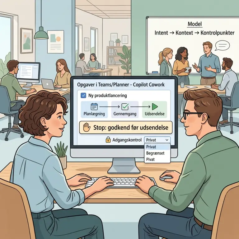Microsoft Copilot Cowork delegering med adgangskontrol og checkpoints i teamworkflow