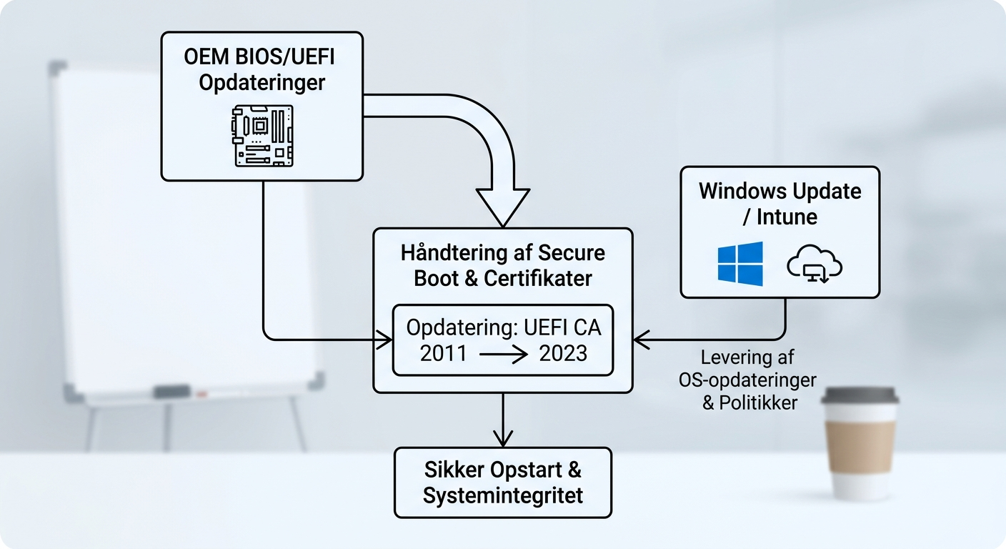Diagram der viser samspillet mellem BIOS/UEFI-opdateringer og Windows Update for Secure Boot