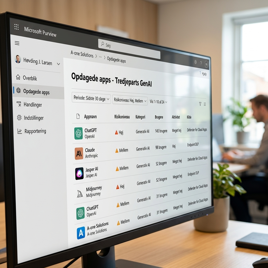 Microsoft Purview dashboard der viser opdagede tredjeparts AI-apps