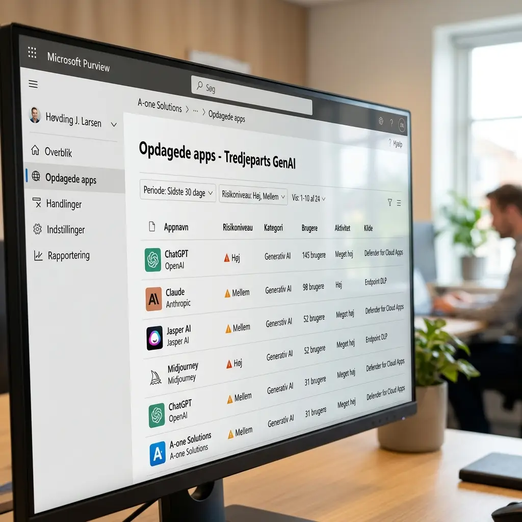 Microsoft Purview dashboard der viser opdagede tredjeparts AI-apps