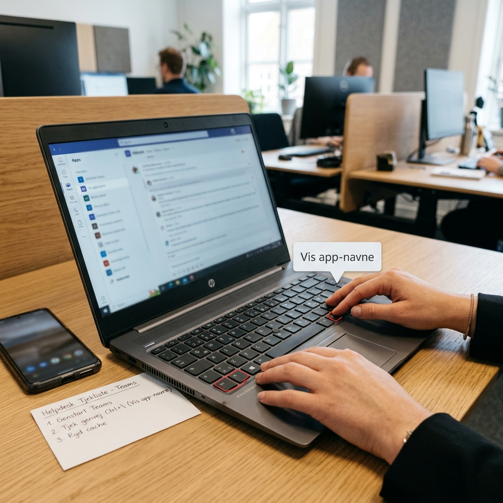 Illustration af genvej Ctrl+\ i Teams for at vise app-navne igen