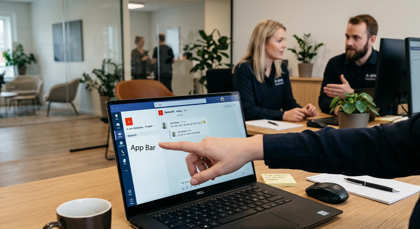 Skærmbillede der viser Teams venstre menu ændret til ikoner uden tekst