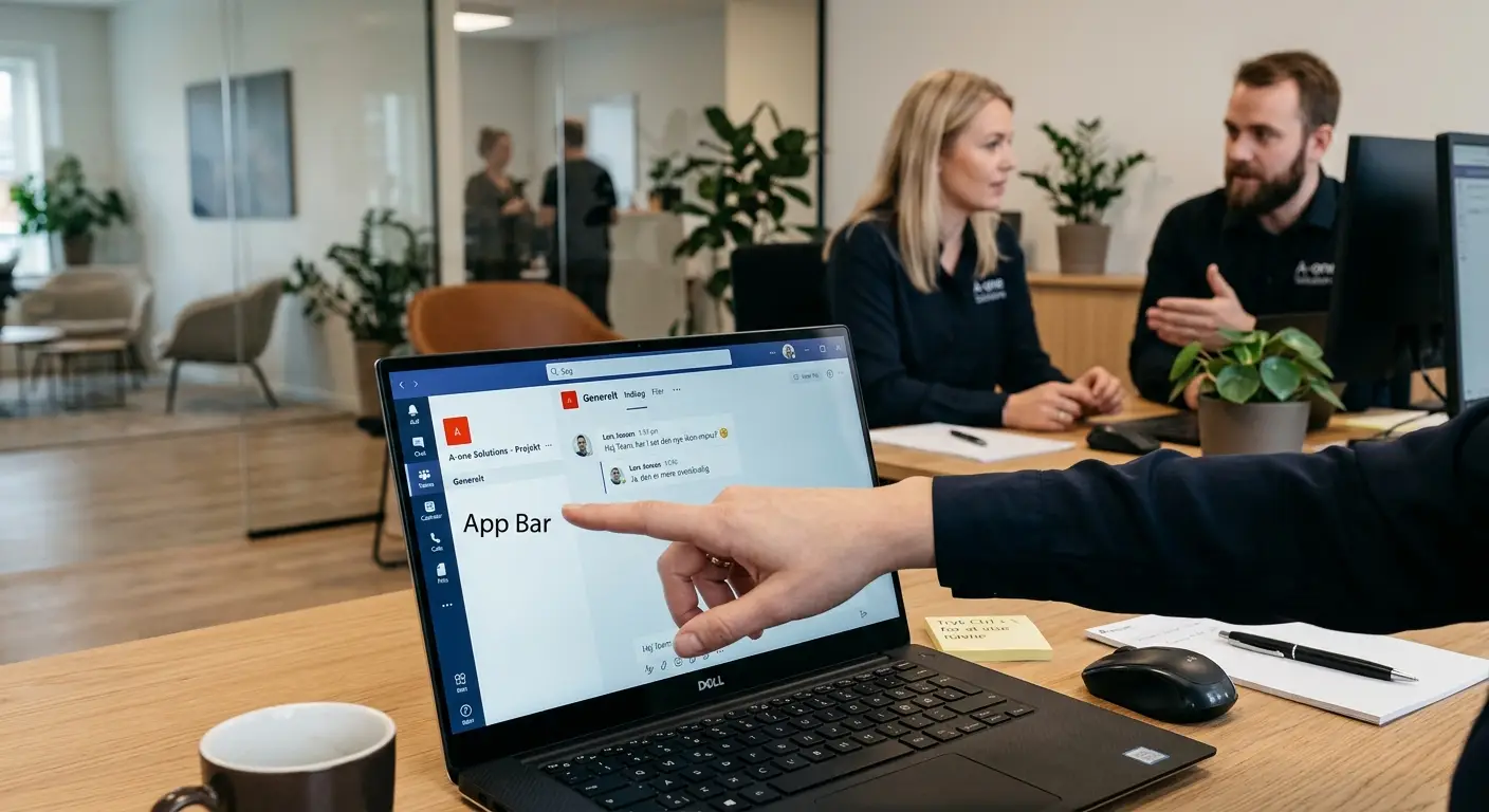 Skærmbillede der viser Teams venstre menu ændret til ikoner uden tekst