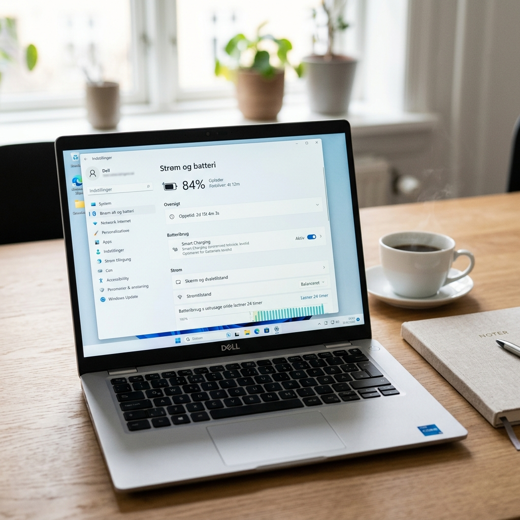 Windows 11 strøm- og batteriindstillinger på en firmabærbar
