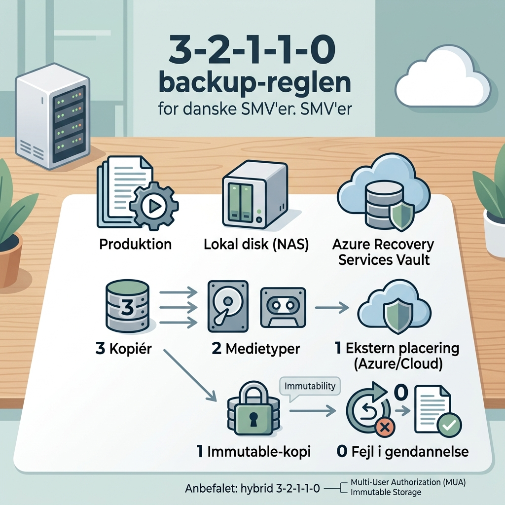 Diagram over 3-2-1-1-0 backup-reglen med lokal og cloud-kopi