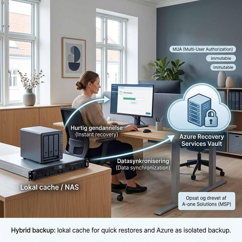 Hybrid backup-arkitektur med lokal cache og Azure Recovery Services Vault