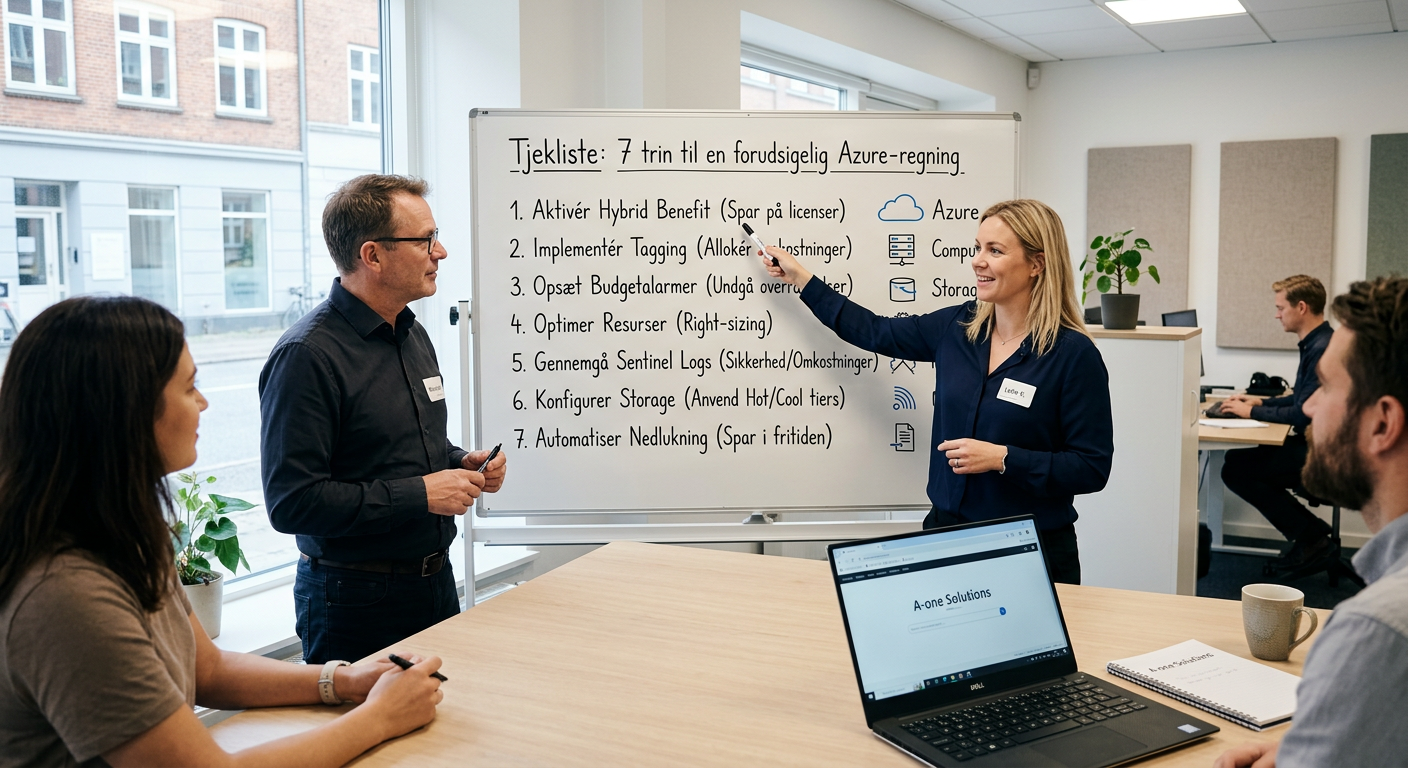 Medarbejder gennemgår Azure-tjekliste på whiteboard