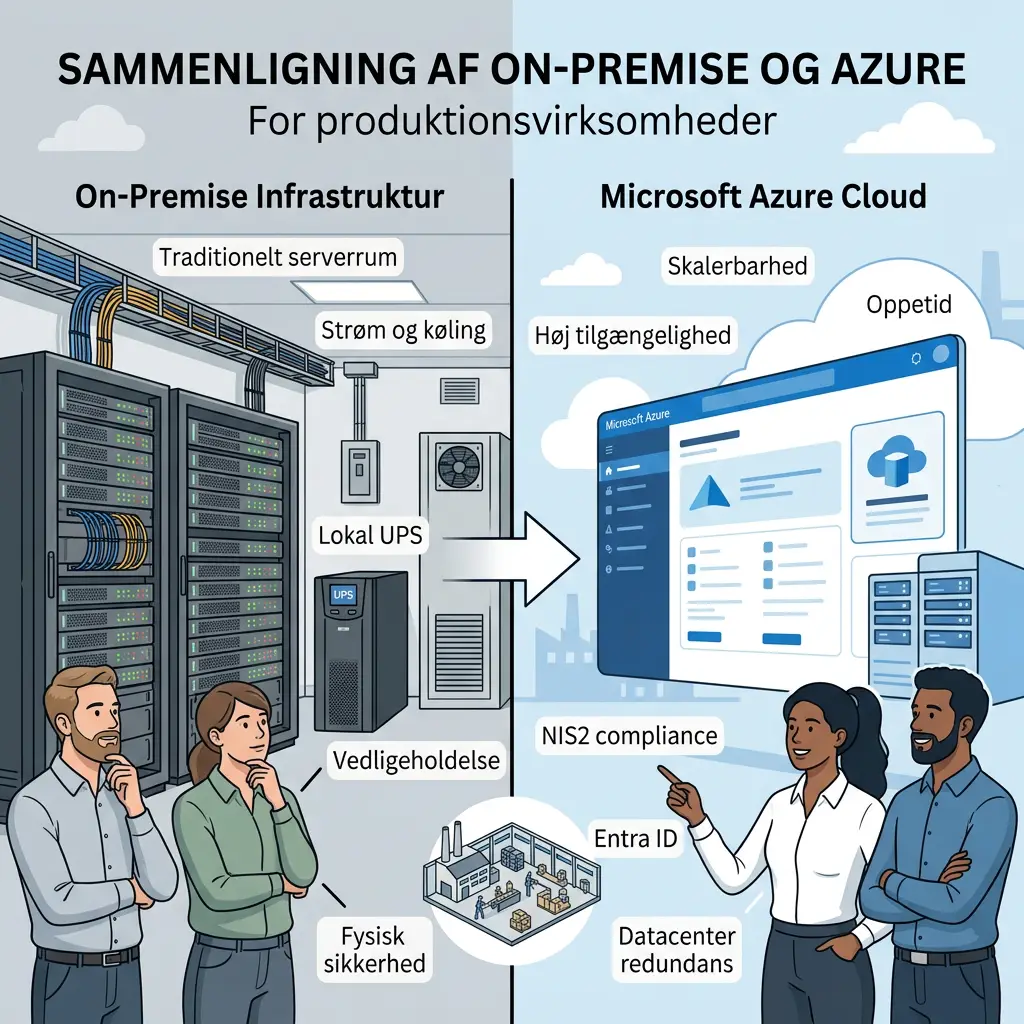 Sammenligning af on-premise serverrum og Azure cloud-infrastruktur