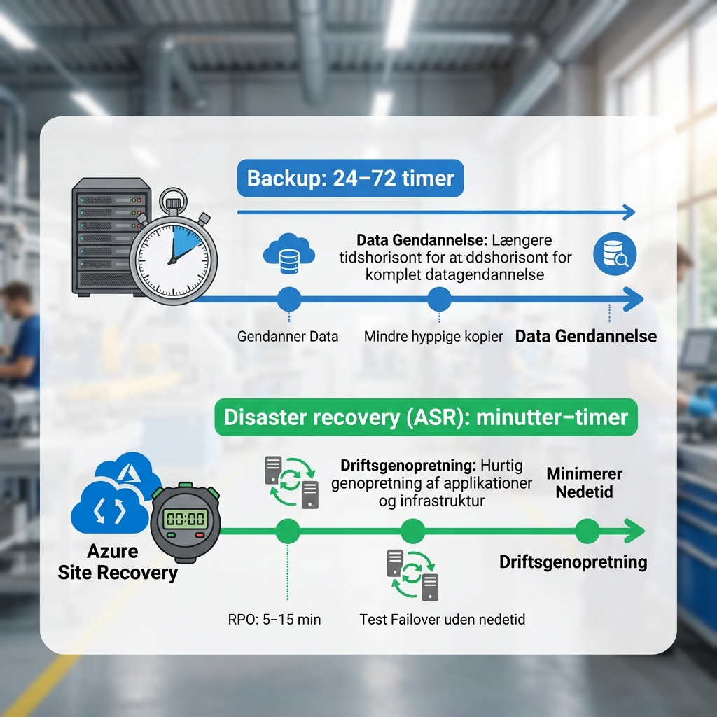 Sammenligning af tidslinje for backup-gendannelse versus disaster recovery failover