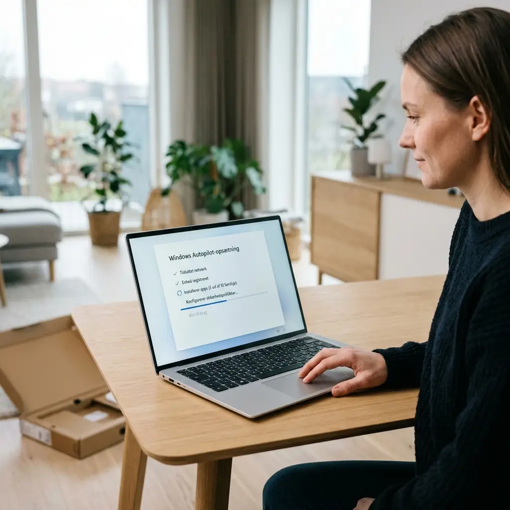 Medarbejder onboarder ny laptop via Windows Autopilot zero-touch opsætning