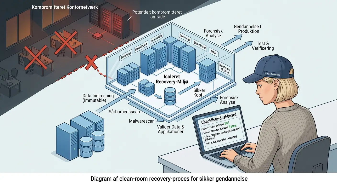 Diagram over clean-room recovery-proces med isoleret gendannelsesmiljø