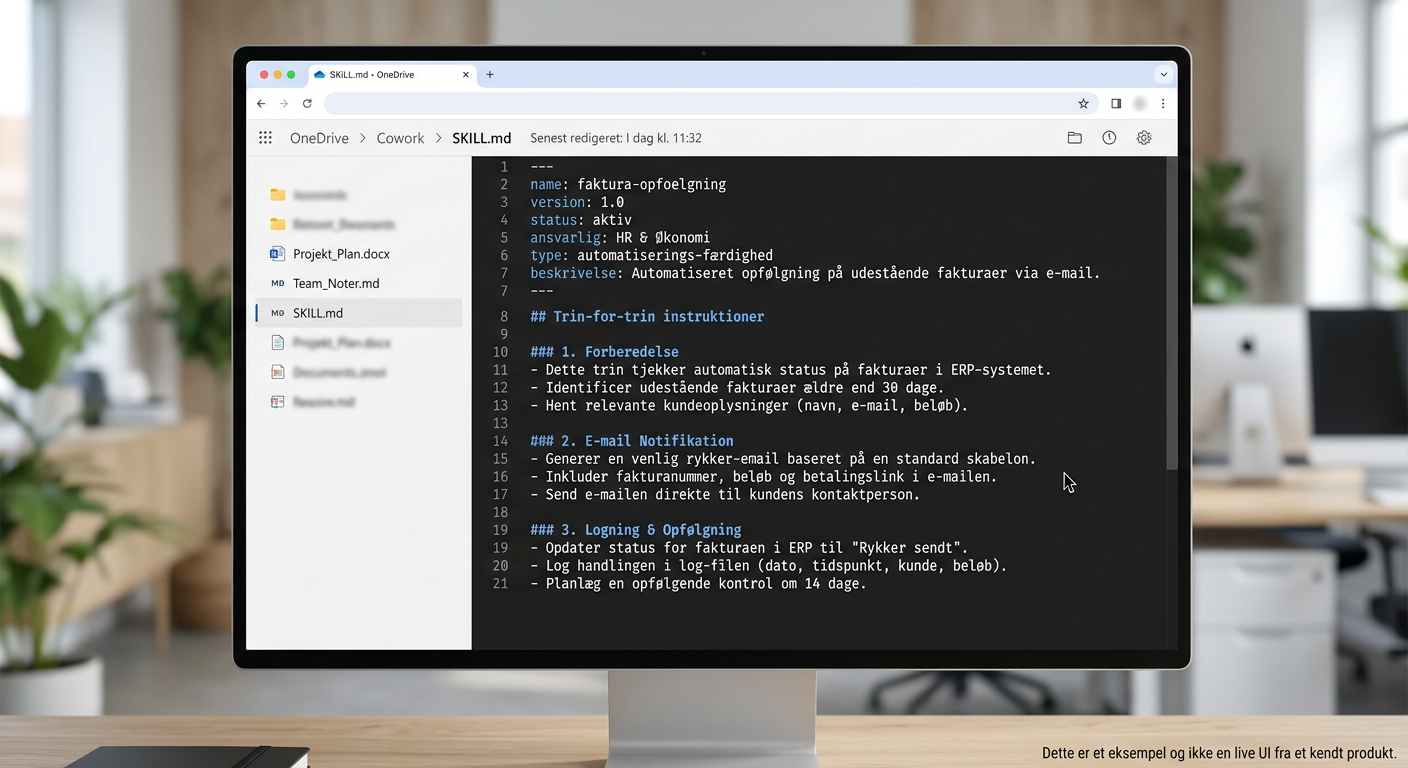 Eksempel på en SKILL.md Markdown-fil til Copilot Cowork i OneDrive