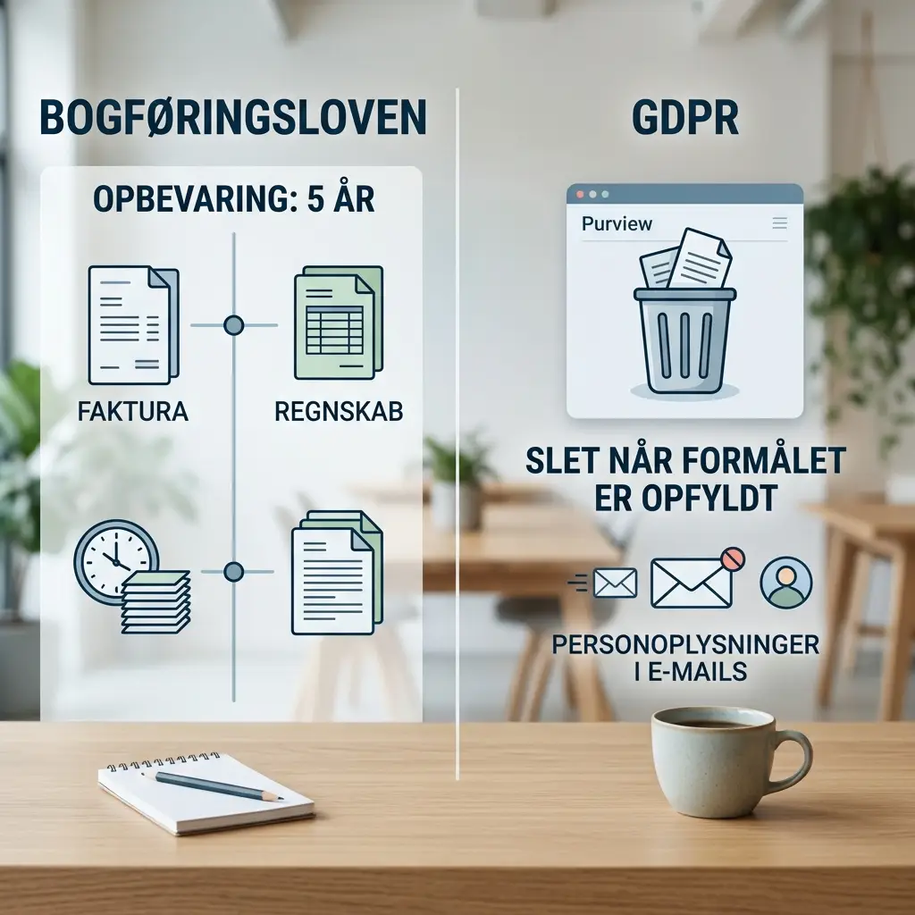 Oversigt over konflikten mellem bogføringsloven og GDPR for e-mails i en dansk SMV