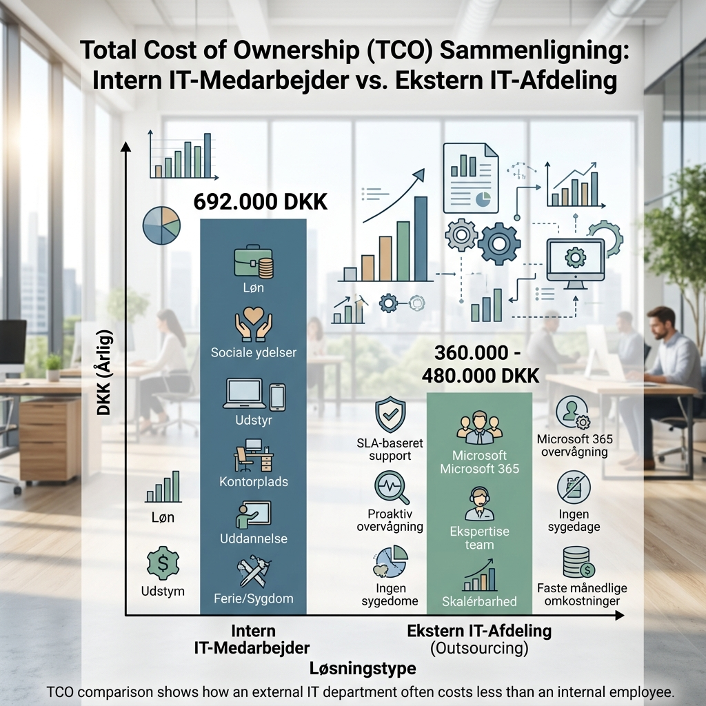 TCO-sammenligning mellem intern IT-medarbejder og ekstern IT-afdeling