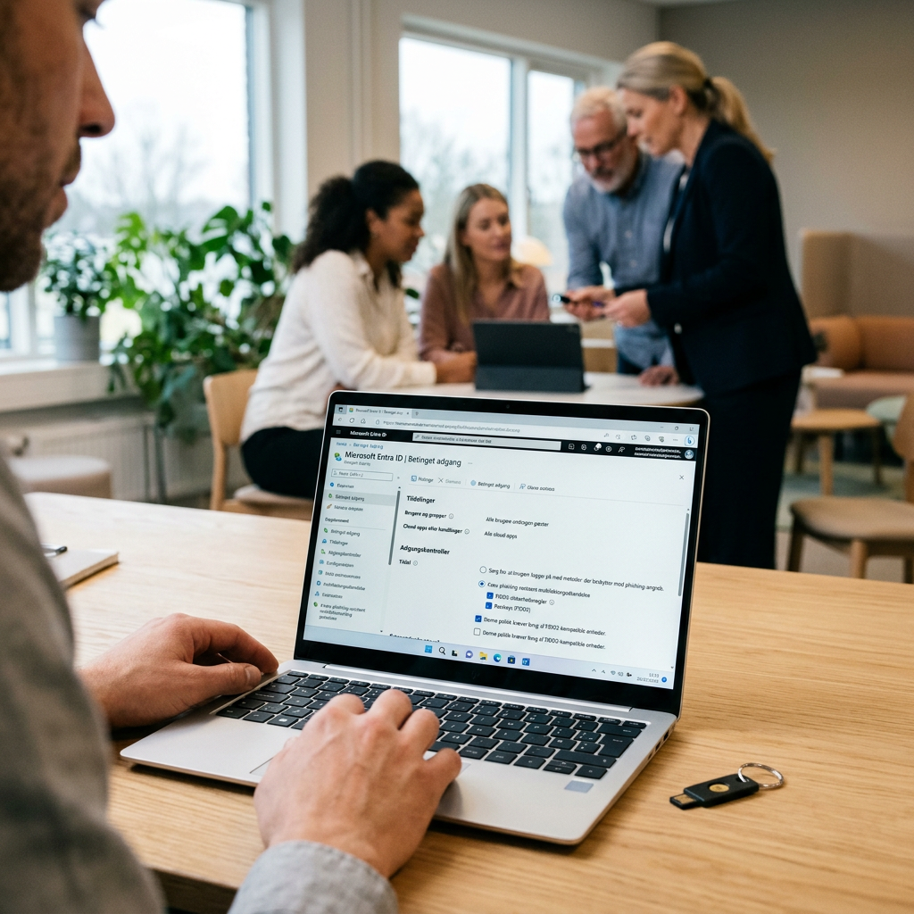 Conditional Access-politik i Entra ID med krav om phishing-resistent MFA