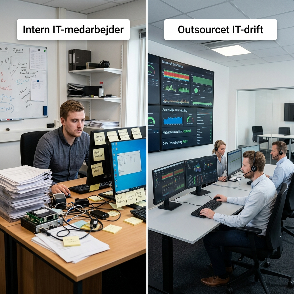 Sammenligning af omkostninger ved intern IT-medarbejder versus outsourcet IT-drift
