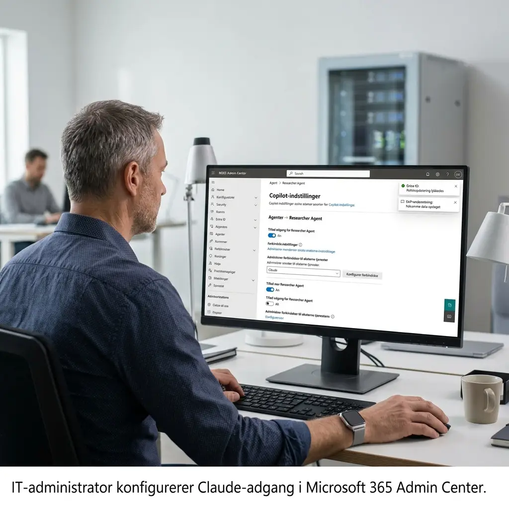 IT-administrator konfigurerer Claude-adgang i Microsoft 365 Admin Center