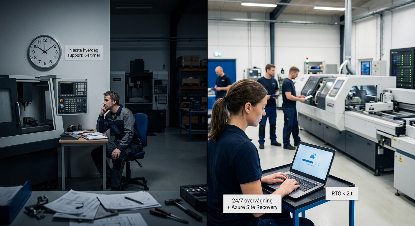 Sammenligning af nedetidsomkostninger ved Next Business Day versus 24/7 IT-support