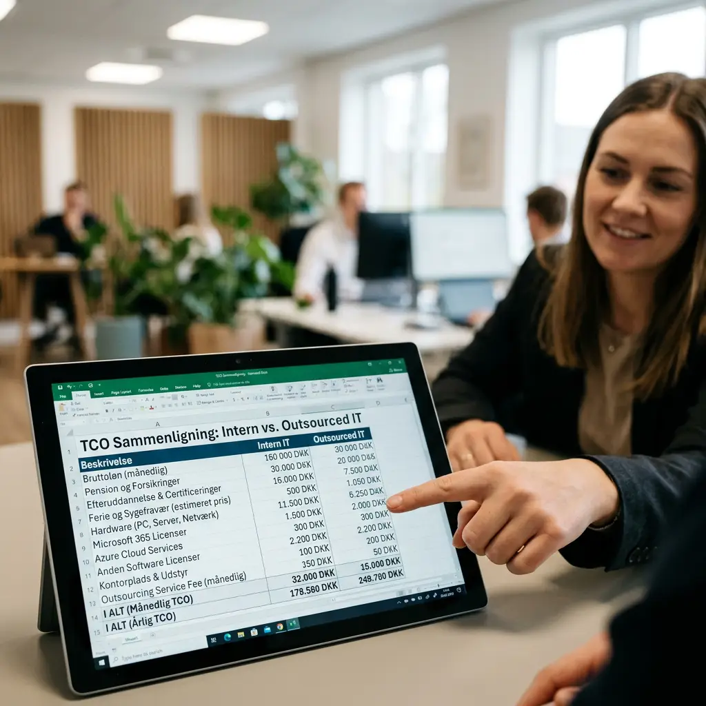 TCO-beregning der sammenligner intern IT-medarbejder med outsourcet IT-support