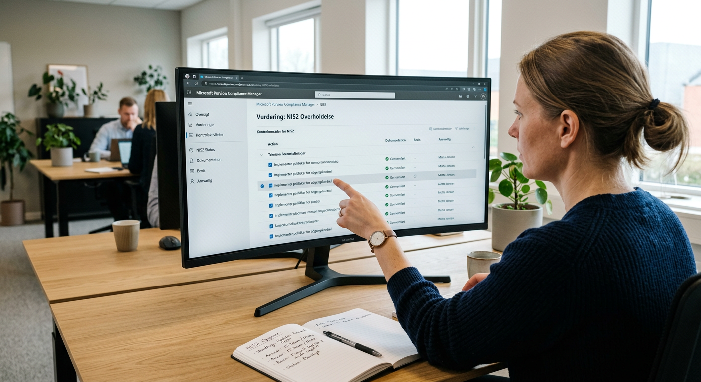 Microsoft Purview Compliance Manager med NIS2-skabelon åben