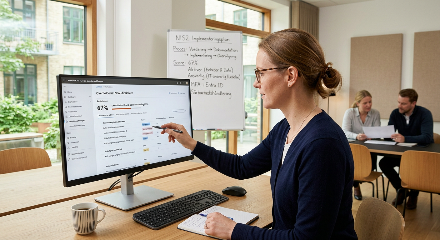 IT-ansvarlig gennemgår NIS2-krav i Microsoft 365 administrationscenter