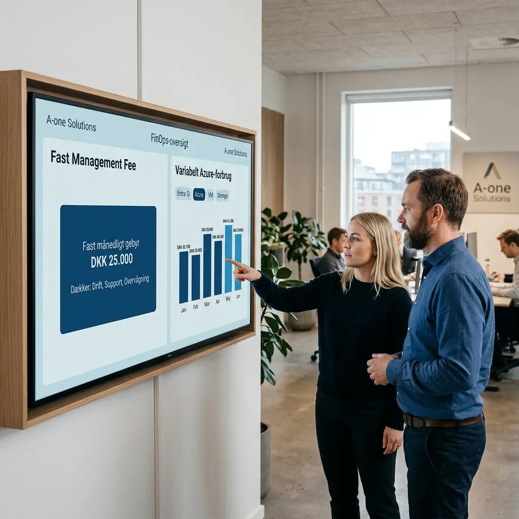 Illustration af forskellen mellem fast management fee og variabelt Azure-forbrug i en MSP-aftale