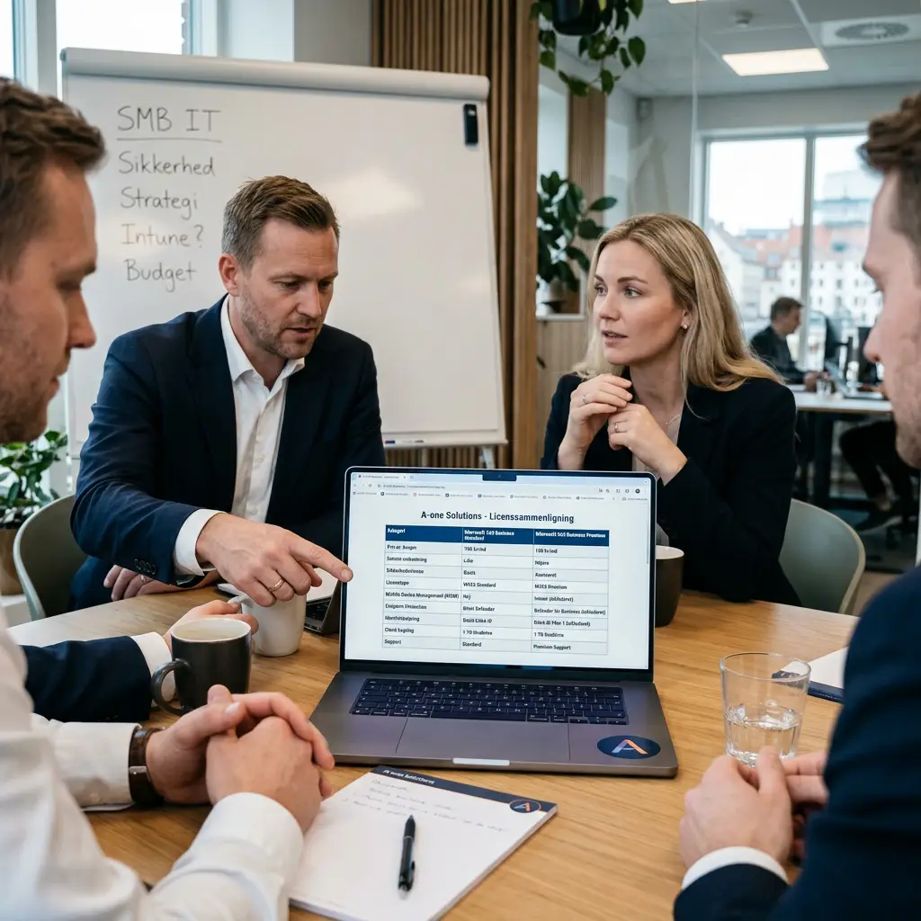 Prissammenligning mellem Microsoft 365 Business Premium og Standard for virksomheder