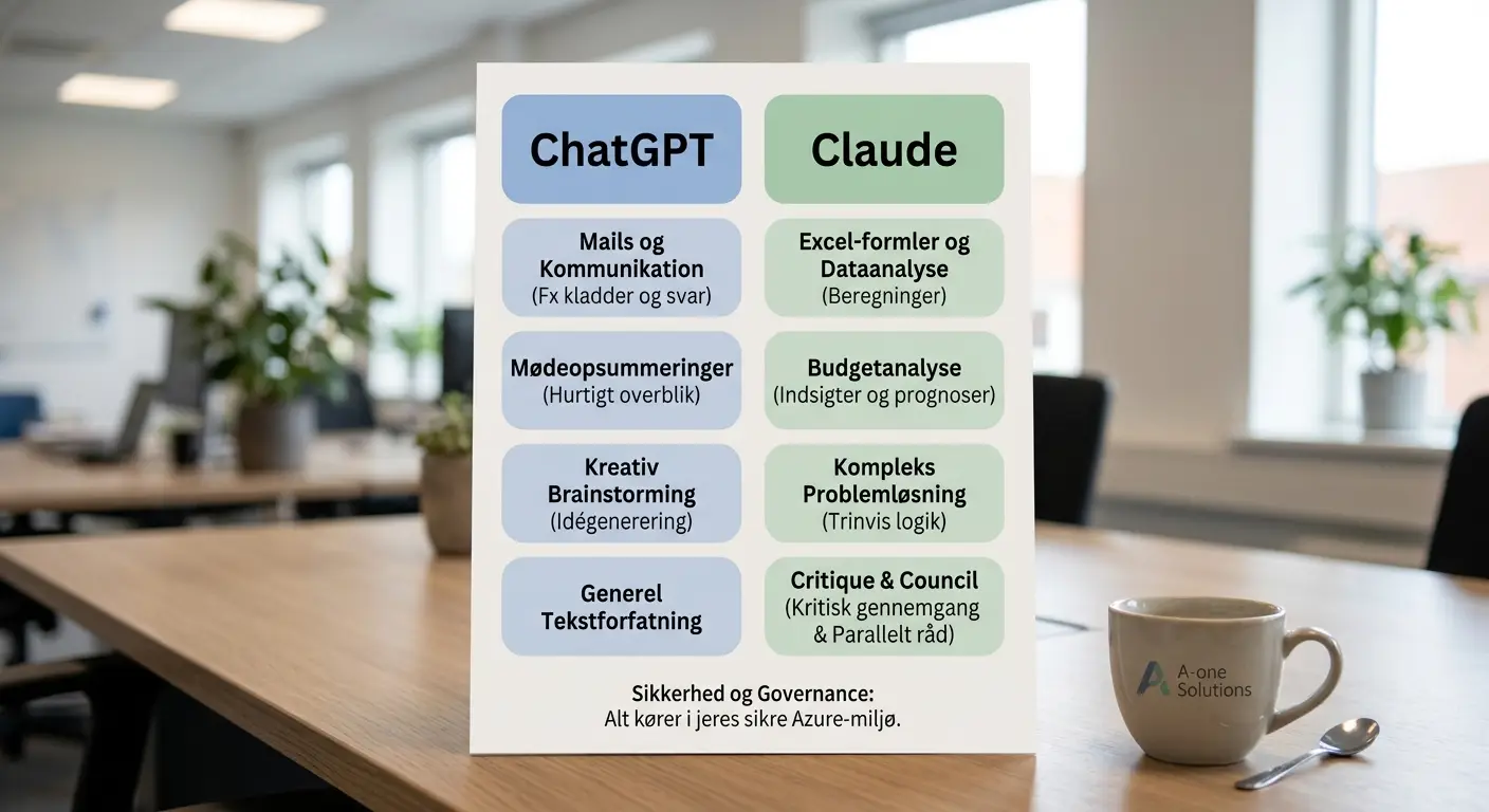 Sammenligning af ChatGPT og Claude til forskellige opgaver i Microsoft 365 Copilot