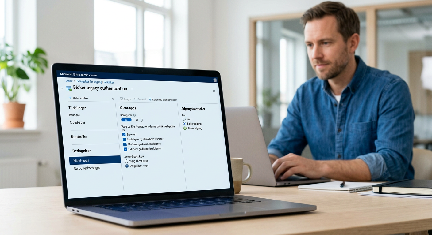Conditional Access politik der blokerer legacy authentication i Entra admin center