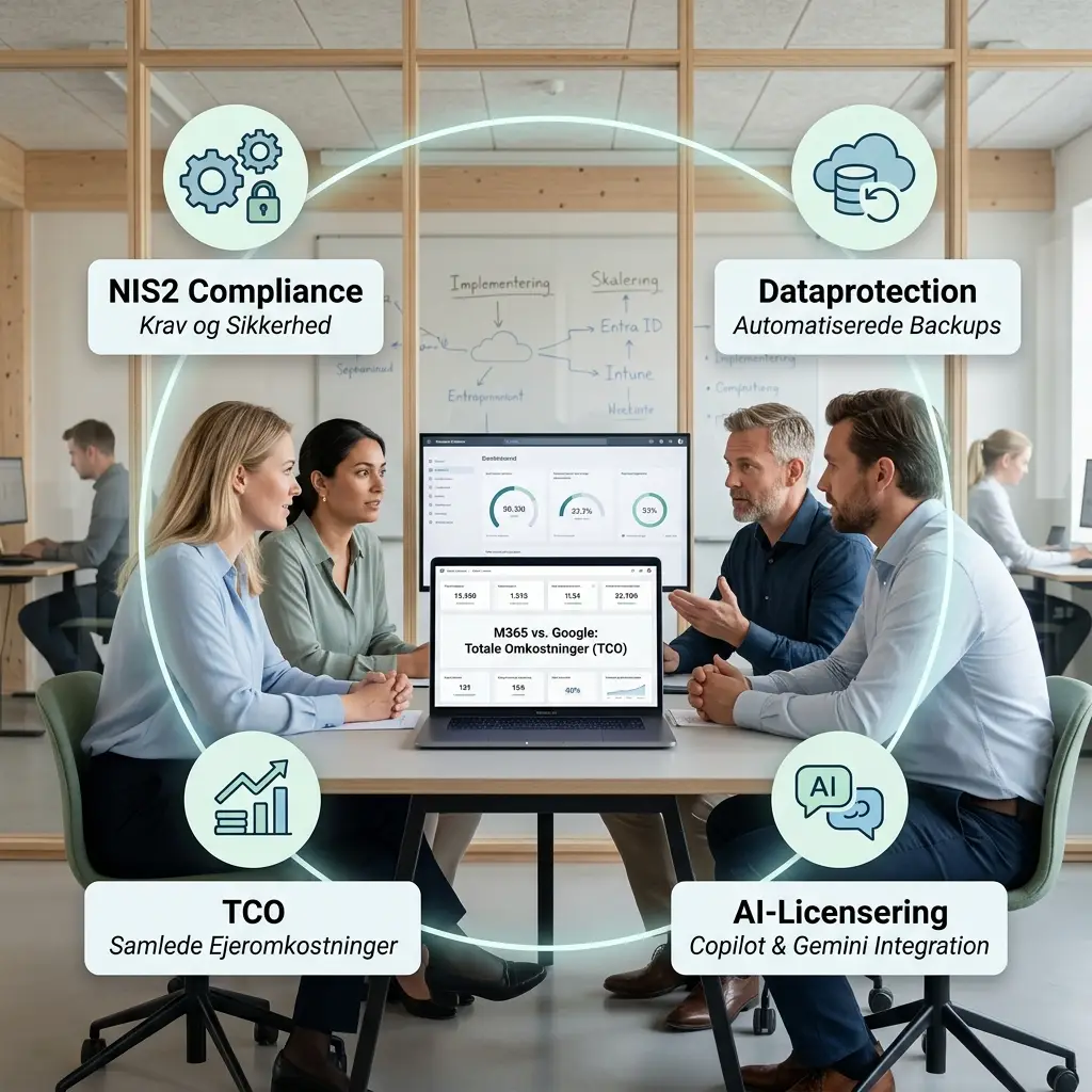 Sammenligning af Microsoft 365 og Google Workspace TCO for SMV