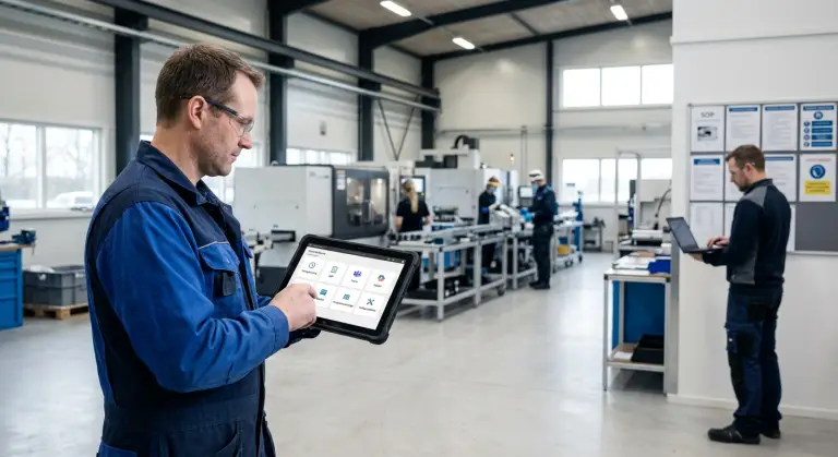 Microsoft 365 integration på produktionsvirksomhedens kontorgulv med IT-support
