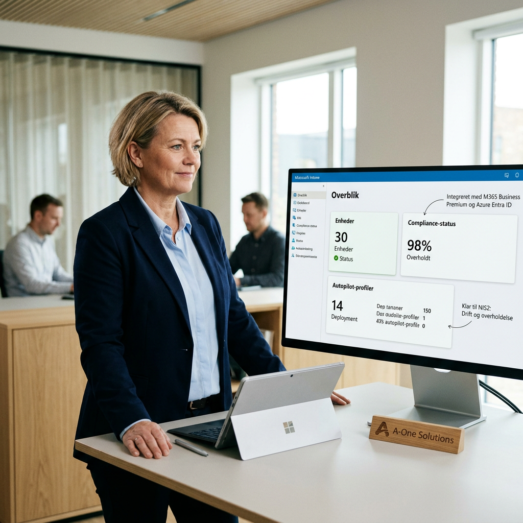 Microsoft Intune dashboard der viser enhedsoversigt for en dansk SMB-virksomhed