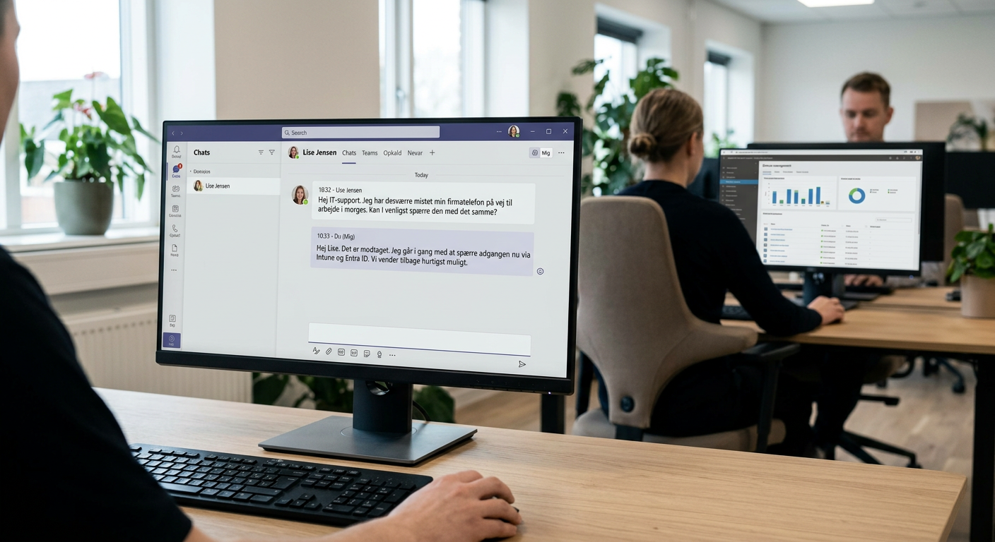 Medarbejder melder mistet telefon til IT-afdelingen via Teams-besked